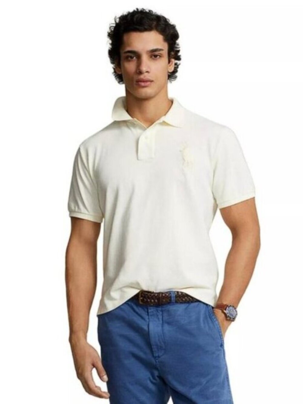 POLO RALPH LAUREN Men's Big Pony Mesh Polo Shirt Size 3XB In Cream